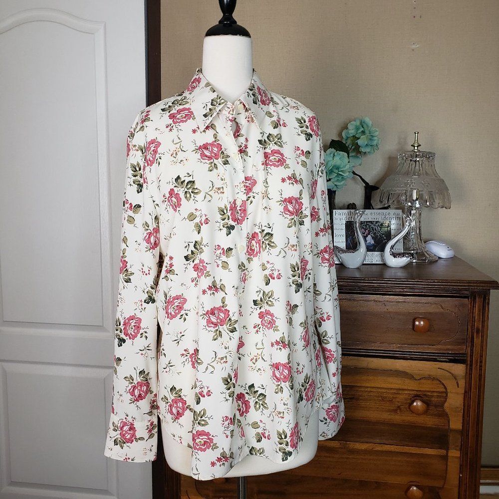NEW Beautiful Judith Hart Pink Floral Rose Button Blouse womens 16 XL XXL